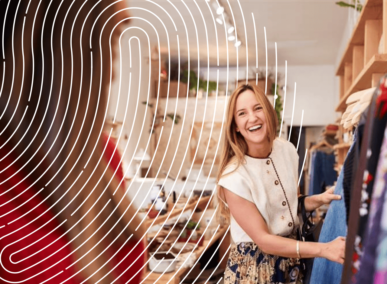 Female shopping and laughing